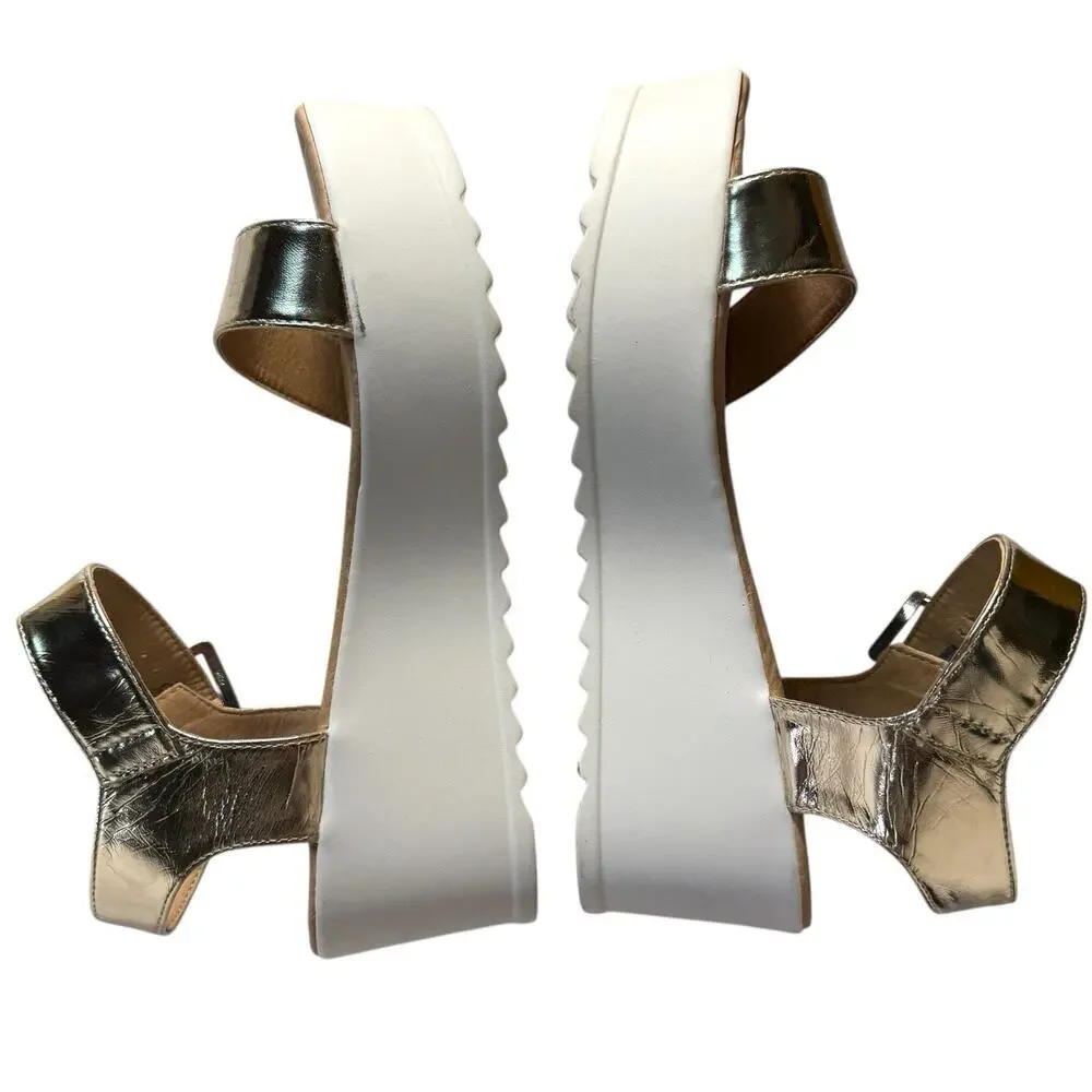 J. Adam’s Women’s Surf Chunky White Gold Platform Wedge Sandals Size 9